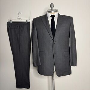 Hickey Freeman Men's Suit 41R‎ Gray Nailhead Wool Pants 34W Ing Loro Piana